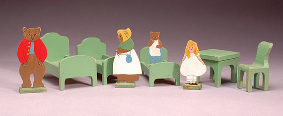 Hand painted Goldilocks and the three bears set with furniture